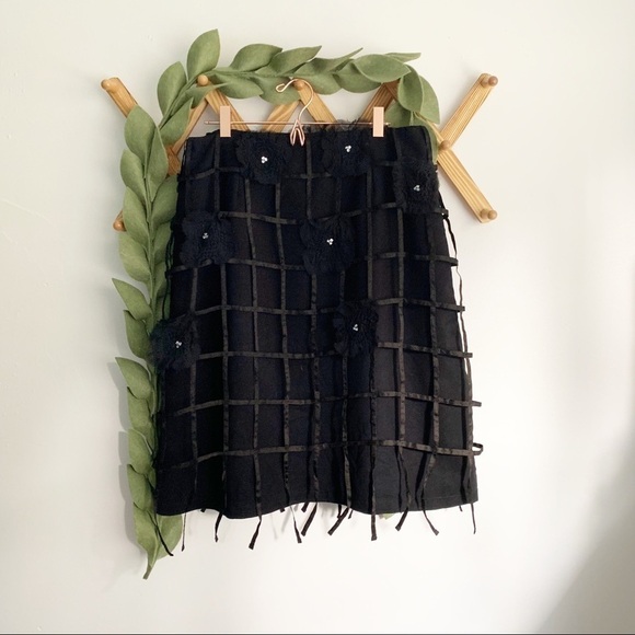 Jacqueline Quinn Caged Black Floral Appliqué Skirt